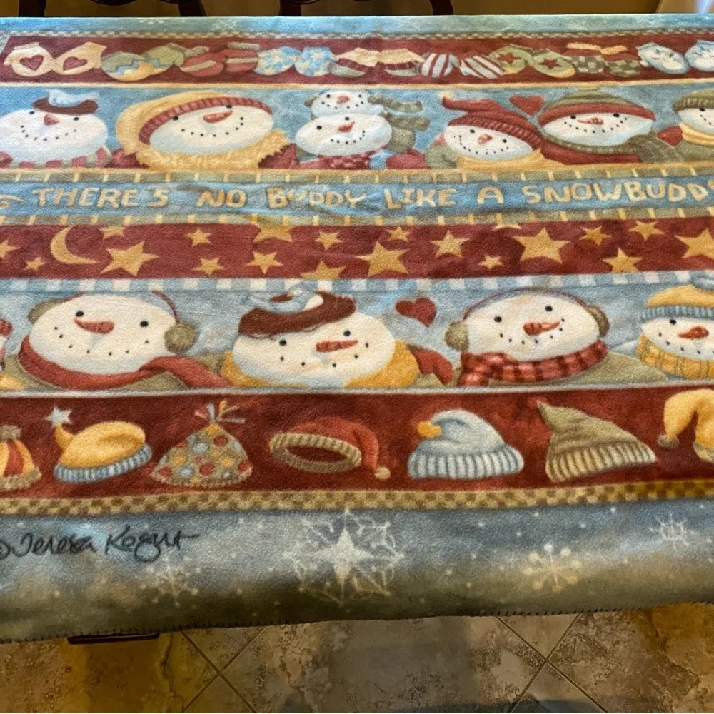Teresa Kogut Snowman Christmas Throw Blanket “There’s No Buddy Like A Snowbuddy”